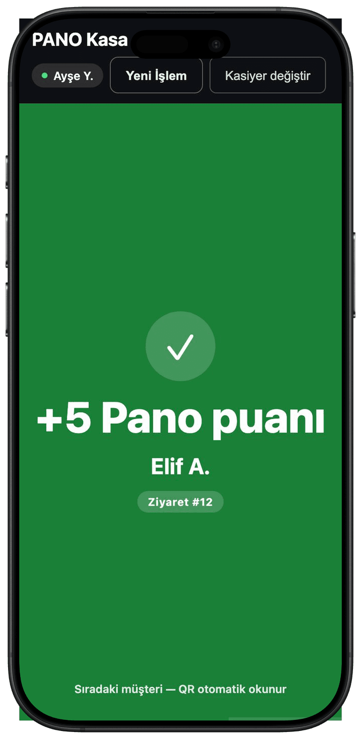 PANO kasa ekranı — +5 Pano puanı onayı